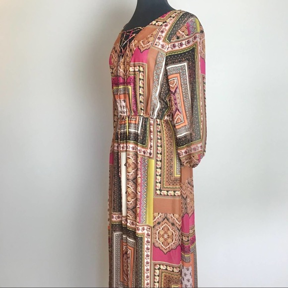 Pink & Brown Long Sleeve Maxi Dress Size Large - Picture 5 of 6